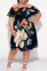 Tibetan Blue Sexy Print Patchwork Backless Off Shoulder A Line Plus Size Dresses