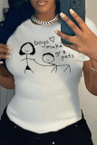 White Casual Street Letter Print O Neck T-Shirts