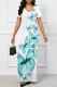 Baby Blue Elegant Print Patchwork V Neck Long Dresses