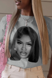 Light Gray Casual Street Figure Print O Neck T-Shirts