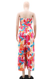 Colour Celebrities Print Patchwork Ruched Strap Design Strapless Loose Jumpsuits