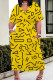 Yellow Casual Print Pocket Patchwork V Neck Straight Plus Size Dresses