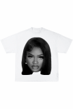 Light Gray Casual Street Figure Print O Neck T-Shirts