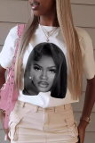 Light Gray Casual Street Figure Print O Neck T-Shirts