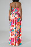 Colour Celebrities Print Patchwork Ruched Strap Design Strapless Loose Jumpsuits