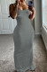 Grey Casual Solid Patchwork Backless Spaghetti Strap Sling Dresses