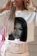 White Casual Street Figure Print O Neck T-Shirts