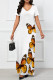 Yellow Elegant Print Patchwork V Neck Long Dresses