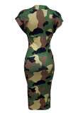 Camouflage Sexy Camouflage Print Patchwork Deep V Neck Wrapped Skirt Dresses