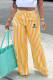 Yellow Casual Street Striped Print Letter Print Contrast Loose High Waist Wide Leg Full Print Bottoms