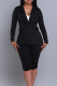 Black Casual Solid Color Buttons Patchwork Turn-back Collar Long Sleeve Two Pieces