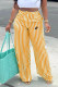 Yellow Casual Street Striped Print Letter Print Contrast Loose High Waist Wide Leg Full Print Bottoms