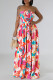 Colour Celebrities Print Patchwork Ruched Strap Design Strapless Loose Jumpsuits