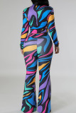 Multicolor Casual Print Patchwork Zipper Zipper Collar Long Sleeve Two Pieces