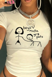 White Casual Street Letter Print O Neck T-Shirts