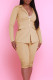 Khaki Casual Solid Color Buttons Patchwork Turn-back Collar Long Sleeve Two Pieces