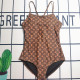 Brown Sportswear Letters Patchwork Backless Swimwears