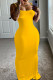 Yellow Casual Solid Patchwork Backless Spaghetti Strap Sling Dresses
