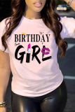 Pink SHEIN Slayr Birthday Girl Print Casual Simple Patte