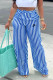 Blue Casual Street Striped Print Letter Print Contrast Loose High Waist Wide Leg Full Print Bottoms