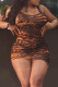 Tangerine Red Sexy Print Patchwork U Neck Wrapped Skirt Dresses