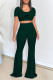 Ink Green Casual Daily Letter Print O Neck Short Sleeve Two Pieces