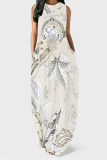 Blue Casual Floral Print Pocket O Neck Printed Dresses