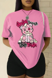Pink Casual Street Graffiti Print O Neck T-Shirts