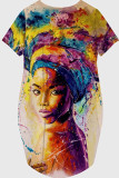 Yellow Casual Print Patchwork O Neck Straight Dresses