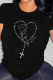 Black Casual Street Heart Pattern O Neck T-Shirts