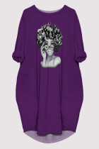 Purple Casual Figure Print Pocket O Neck Printed Dresses