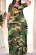 Army Green Casual Camouflage Print Animal Patchwork O Neck Printed Dresses