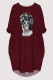 Burgundy Casual Figure Print Pocket O Neck Printed Dresses