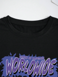 Black Casual Street Graffiti Print O Neck T-Shirts