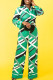 Green Casual Print Buckle Patchwork Strap Design Turndown Collar Long Sleeve Two Pieces
