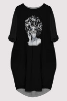 Black Casual Figure Print Pocket O Neck Printed Dresses