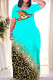 Blue Casual Camouflage Print Animal Patchwork O Neck Printed Dresses