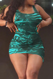 Red Sexy Print Patchwork U Neck Wrapped Skirt Dresses