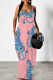 Pink Sexy Animal Print Pocket V Neck Printed Dresses