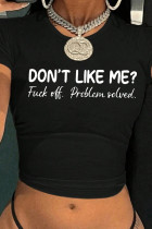Black Sexy Letters Patchwork O Neck T-Shirts