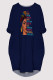 Tibetan Blue Casual Figure Print Pocket O Neck Printed Dresses