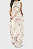 Red Casual Floral Print Pocket O Neck Printed Dresses