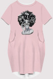 Army Green Casual Figure Print Pocket O Neck Printed Short Sleeve Dress