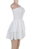 White Sexy Solid Color Patchwork Backless Ruched Strapless A Line Dresses
