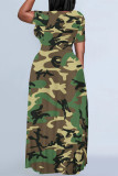Army Green Casual Camouflage Print Animal Patchwork O Neck Printed Dresses