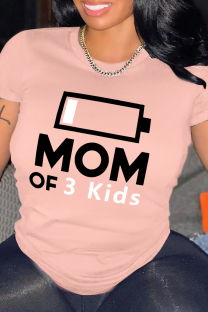 Pink Casual Street Letter Print O Neck T-Shirts