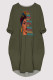 Army Green Casual Figure Print Pocket O Neck Printed Dresses