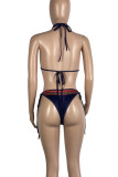 Dark Purple Sexy Print Patchwork Backless Strap Design Swimwears