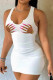 White Sexy Print Patchwork U Neck Wrapped Skirt Dresses