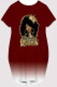 Burgundy Casual Figure Print Gradient Print Pocket O Neck Printed Short Sleeve Dress